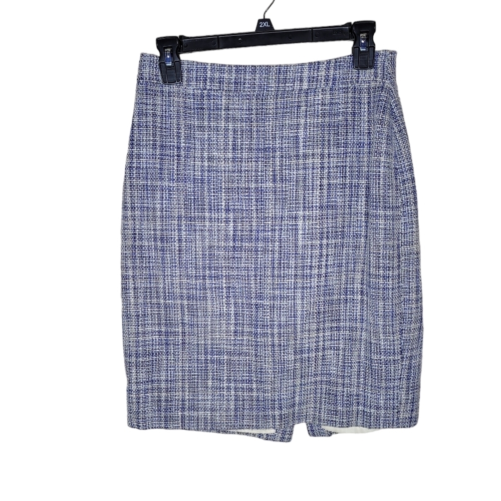 J. Crew pencil skirt blue twill like cotton lined kick split back size 6 spring